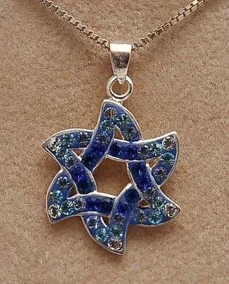 Magen David With Littel Color Gemstones Sterling Silver 925 Neck Chain & Box