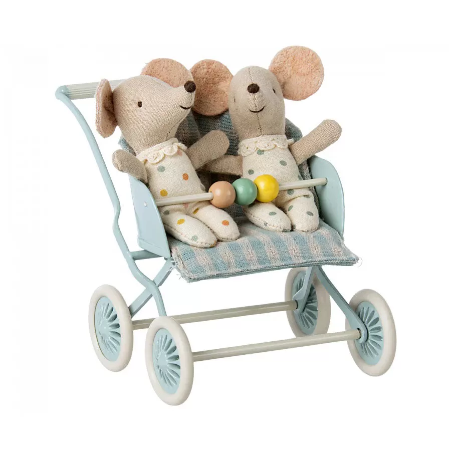 Maileg Stroller, Baby Mice - Mint