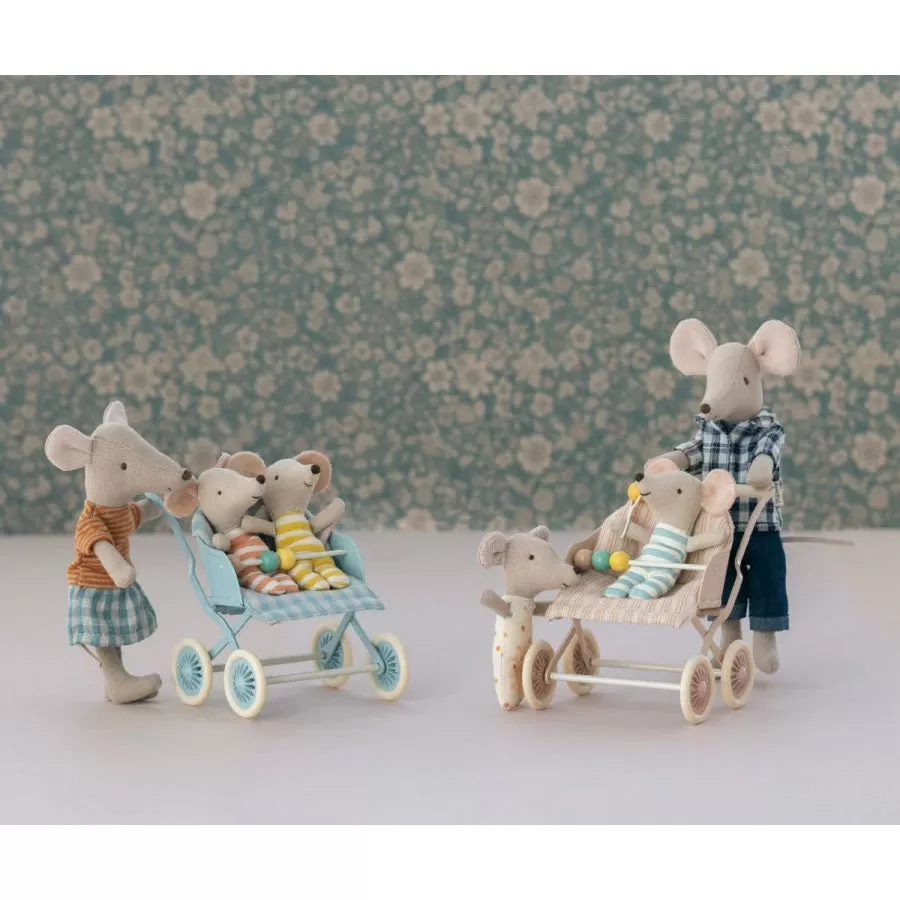 Maileg Stroller, Baby Mice - Mint