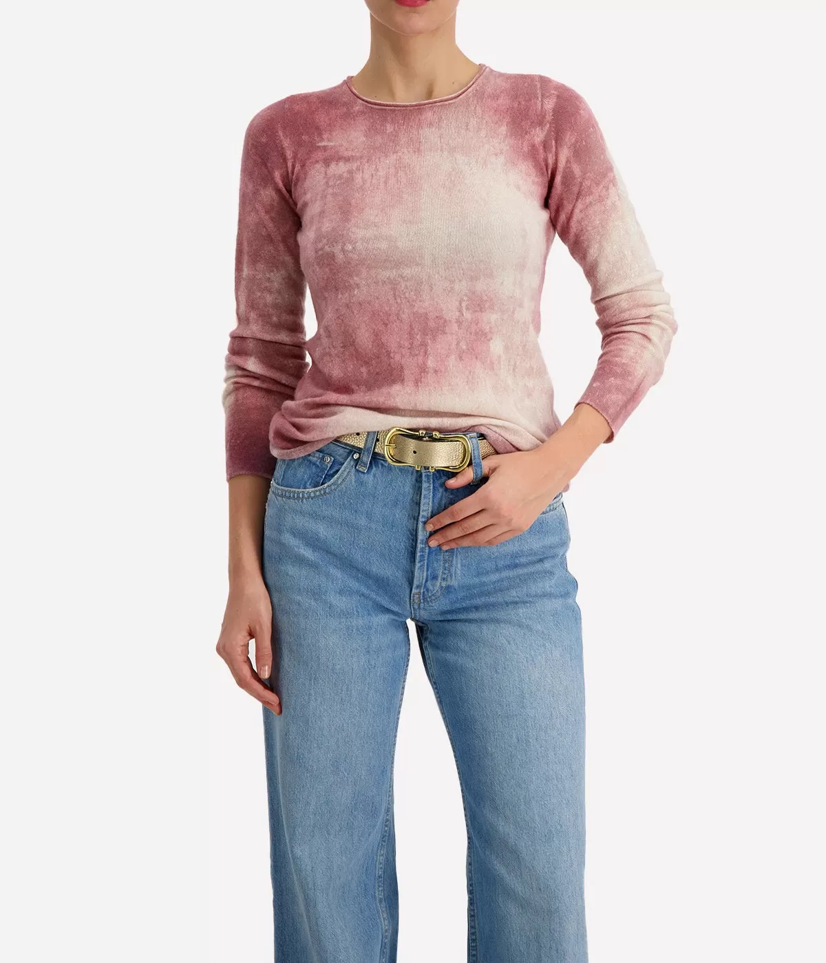 Marmo Effect Light Cashmere Round Neck in English Rose