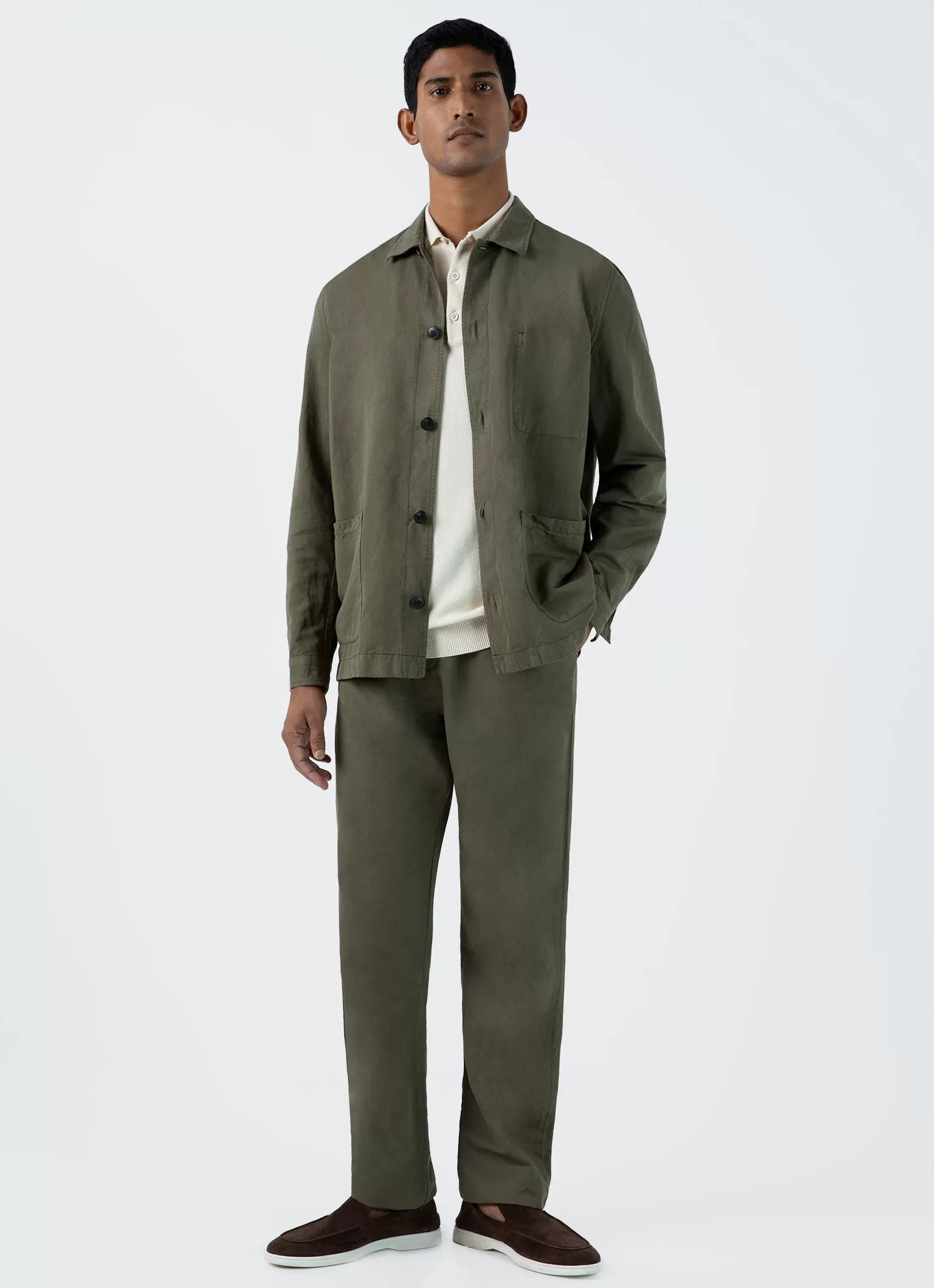 Men's Cotton Linen Twin Pocket Jacket in Khaki