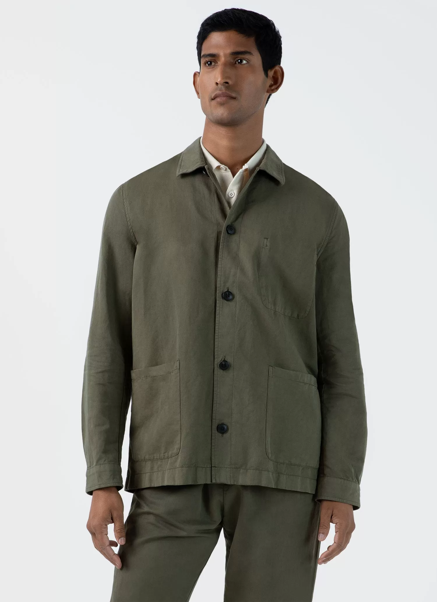 Men's Cotton Linen Twin Pocket Jacket in Khaki