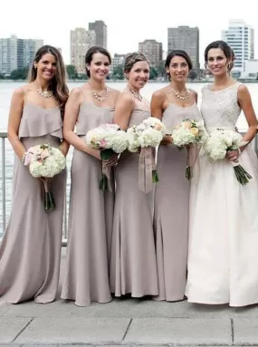 Mermaid Spaghetti Straps Grey Chiffon Bridesmaid Dress