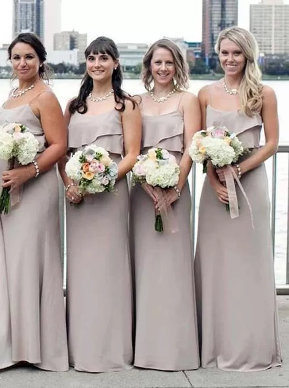 Mermaid Spaghetti Straps Grey Chiffon Bridesmaid Dress