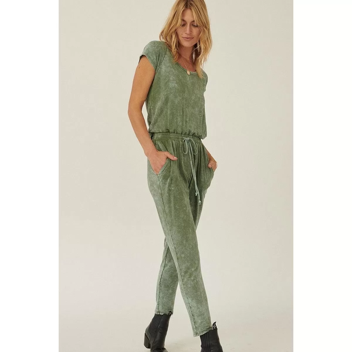 Mineral Washed Finish Knit Jumpsuit