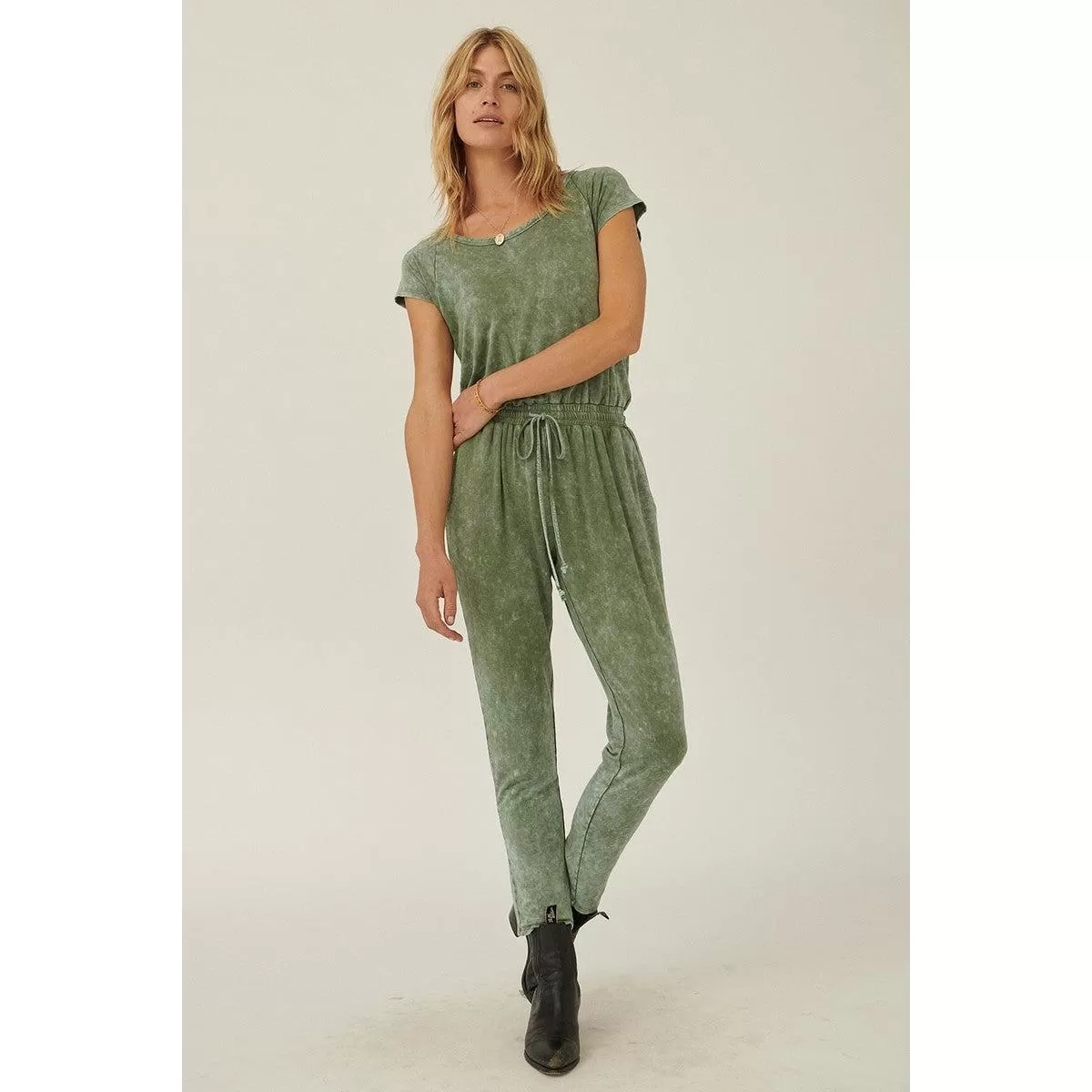 Mineral Washed Finish Knit Jumpsuit