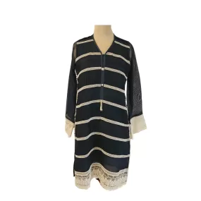 Momina Teli Navy Blue & White Embroidered & Lace Kurta | Pre Loved |