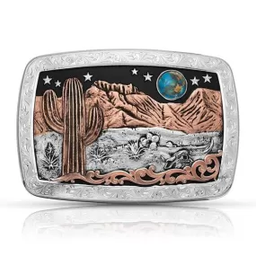 Montana Silver Desert Moon Turquoise Cactus Buckle