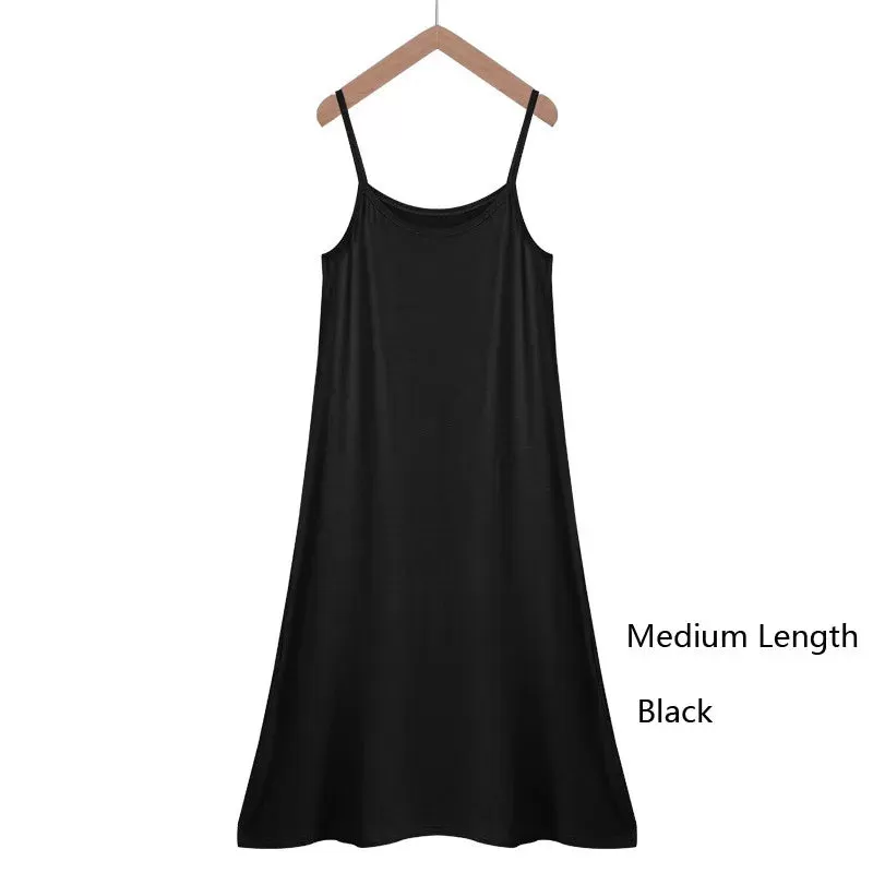 New Women's Camisoles Full Slips Dress with Shoulder-straps Long Under Dress Solid Underskirt Inner Petticoat length 88 to 108cm