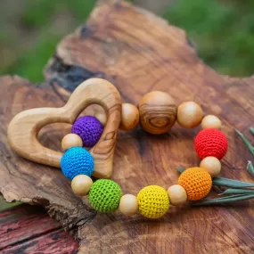 Original Little Olea with Rainbow Heart Pendant Baby Teething Ring