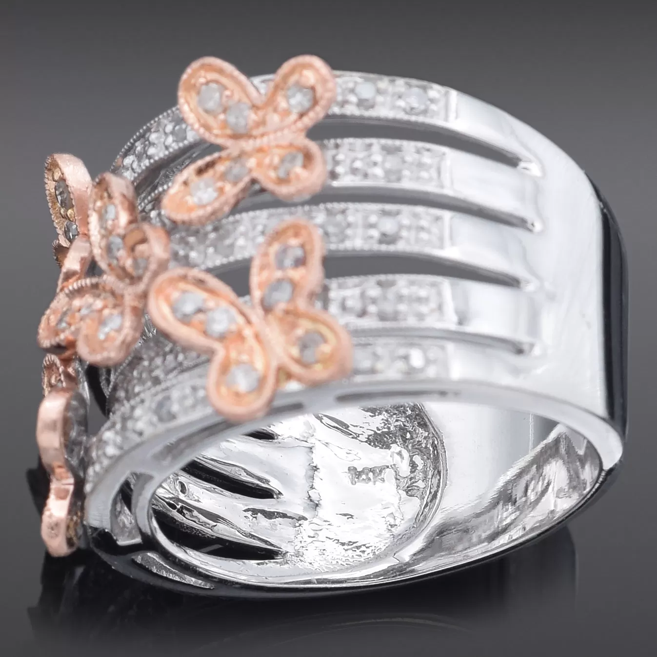 OTC 14K Rose & White Gold 0.61 TCW Diamond Butterfly Ring Size 7