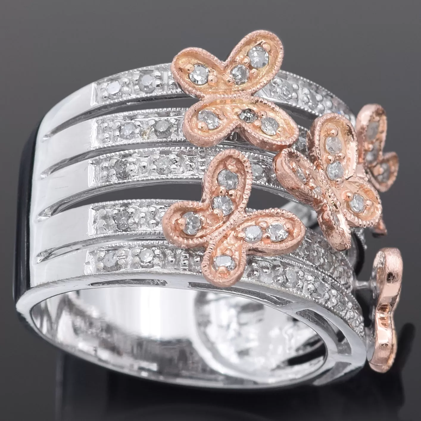 OTC 14K Rose & White Gold 0.61 TCW Diamond Butterfly Ring Size 7