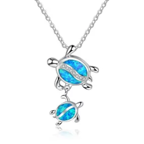 Oval Cut Two Turtles Pendant Necklace