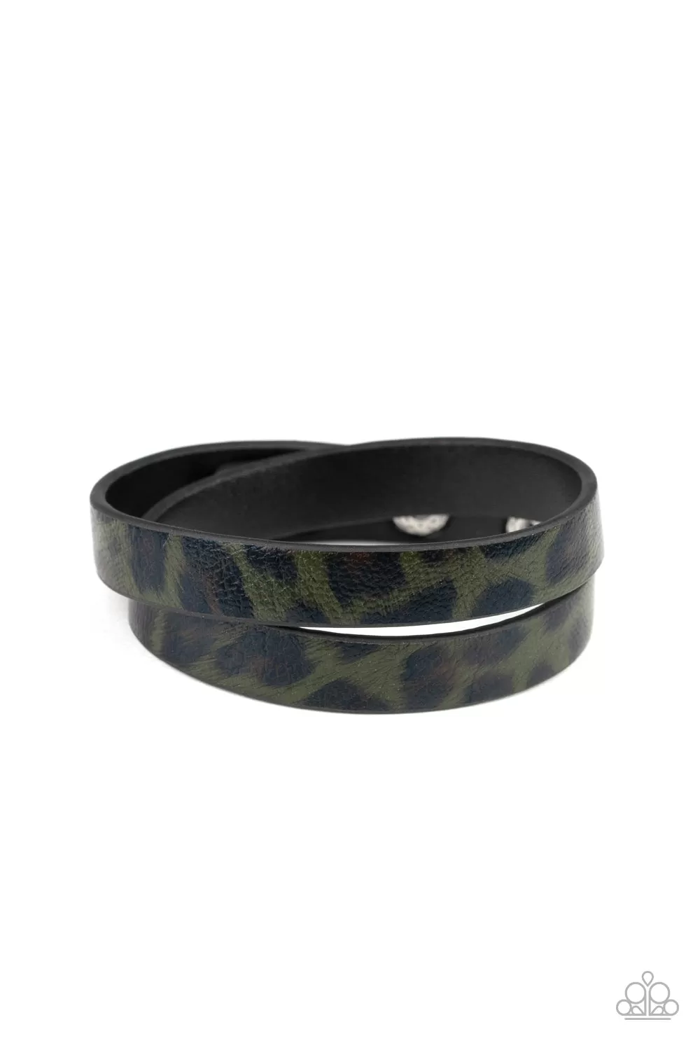 Paparazzi Accessories - All GRRirl - Green and Black Cheetah Leather Double Wrap Bracelet