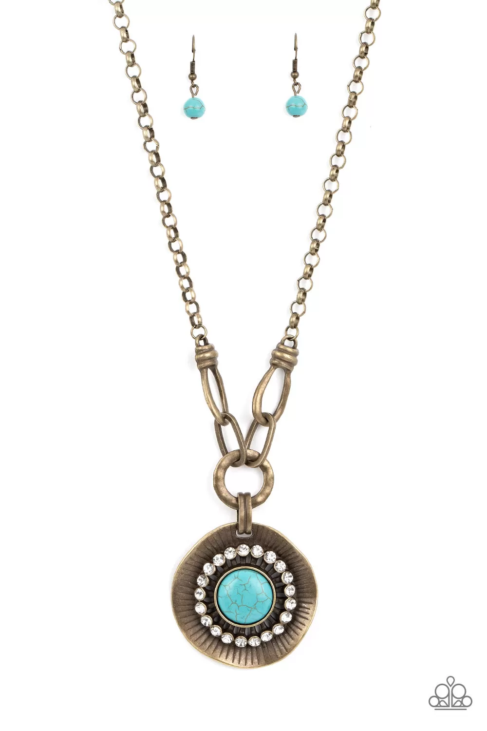 Paparazzi Badlands Treasure Hunt - Brass Necklace with Turquoise Stone pendant