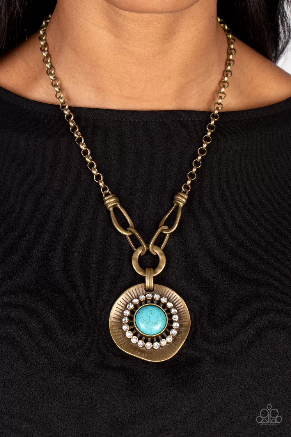 Paparazzi Badlands Treasure Hunt - Brass Necklace with Turquoise Stone pendant