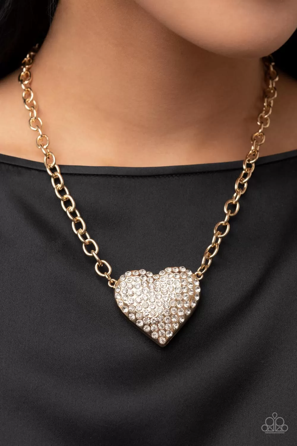 Paparazzi Heartbreakingly Blingy Gold Heart Necklace