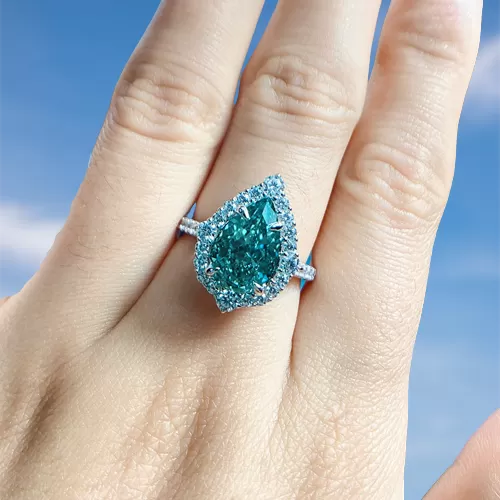 Paraiba Tourmaline Halo Pear Cut  Sterling Silver Engagement Ring