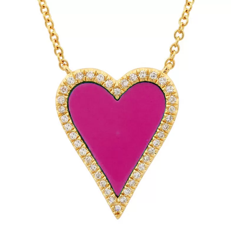 Pave Elongated Enamel Heart Necklace