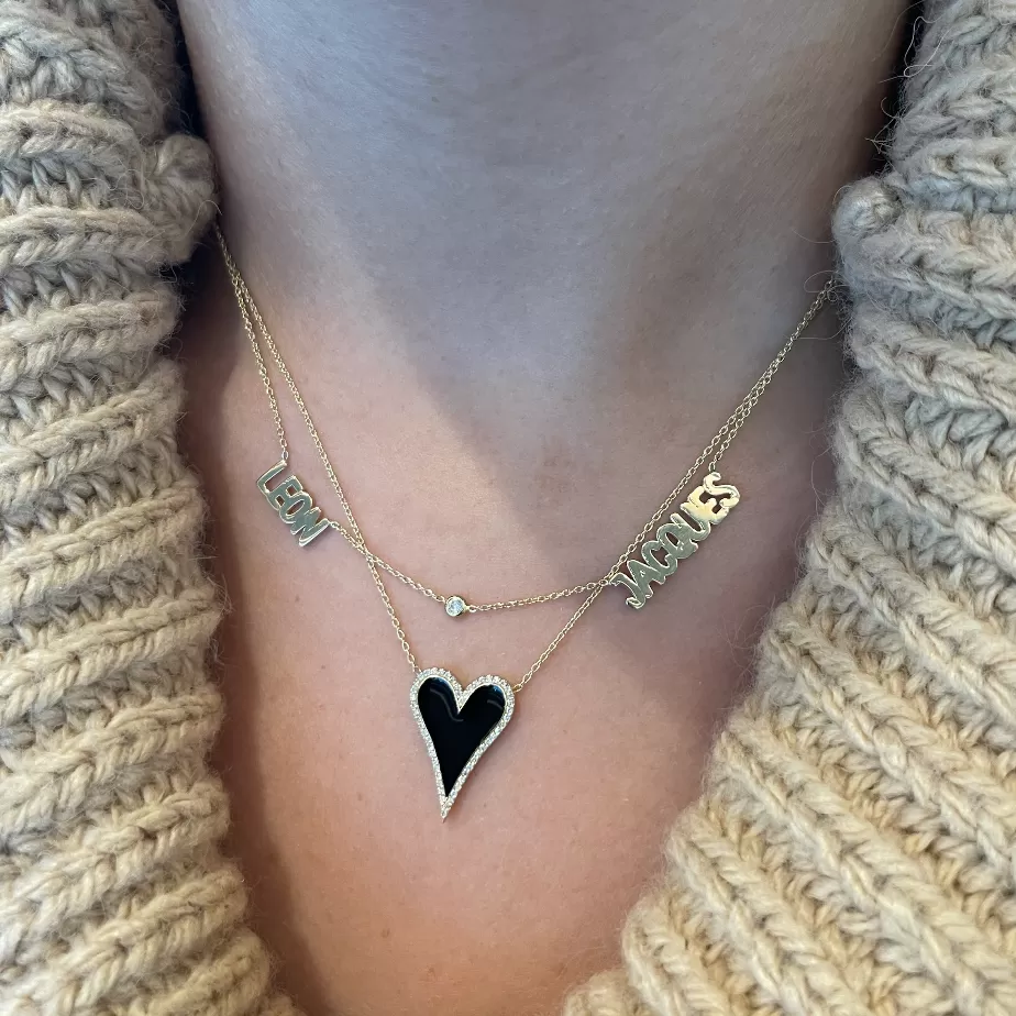 Pave Elongated Enamel Heart Necklace