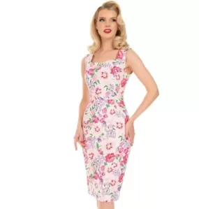 Pink Floral 1940s Vintage Wiggle Pencil Dress