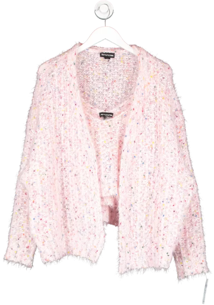 PrettyLittleThing Pink Fluffy Bobble Knitted Bralet & Cardigan UK S