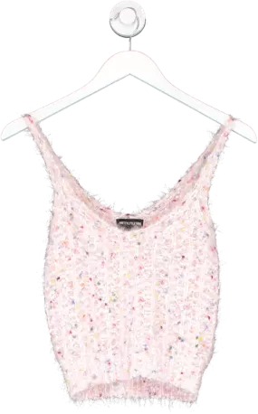 PrettyLittleThing Pink Fluffy Bobble Knitted Bralet & Cardigan UK S