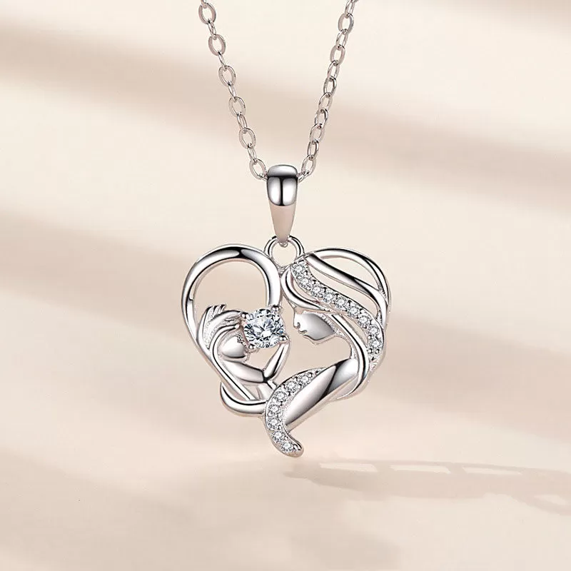 "Mommy's love" Exquisite Heart Design Sterling Silver Pendant Necklace