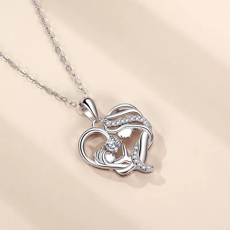 "Mommy's love" Exquisite Heart Design Sterling Silver Pendant Necklace