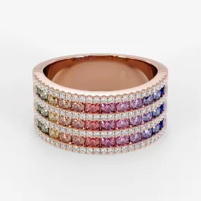 Rainbow Maxi Ring Brilliant Cut Diamond & Sapphire 18K Rose Gold