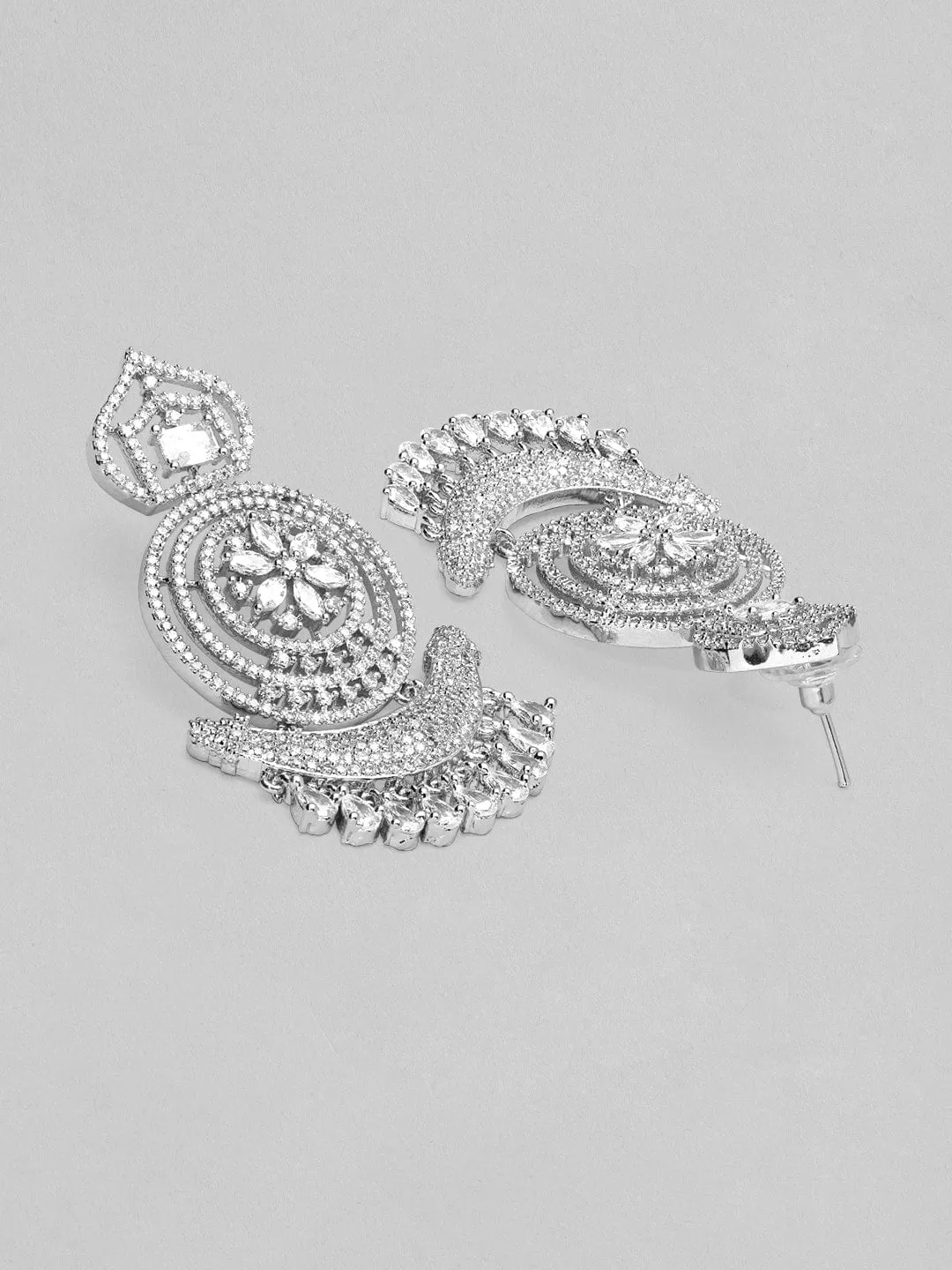 Rubans Silver Plated American Diamond Earrings With Studded Stones.