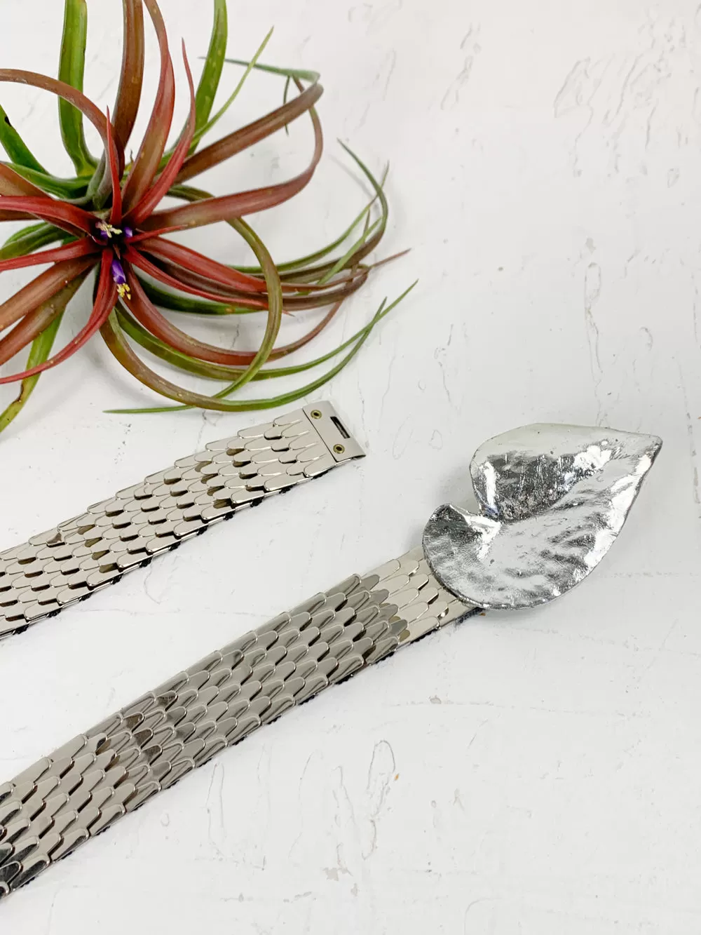 Silver Leaf Buckle Accordion Scale Belt