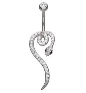 Snake Slither Clear CZ Stainless Steel Belly Button Ring