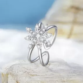 Snowflake Design Adjustable Size Ring in Sterling Silver