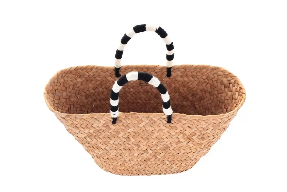 St Tropez Black & White Woven Straw Tote