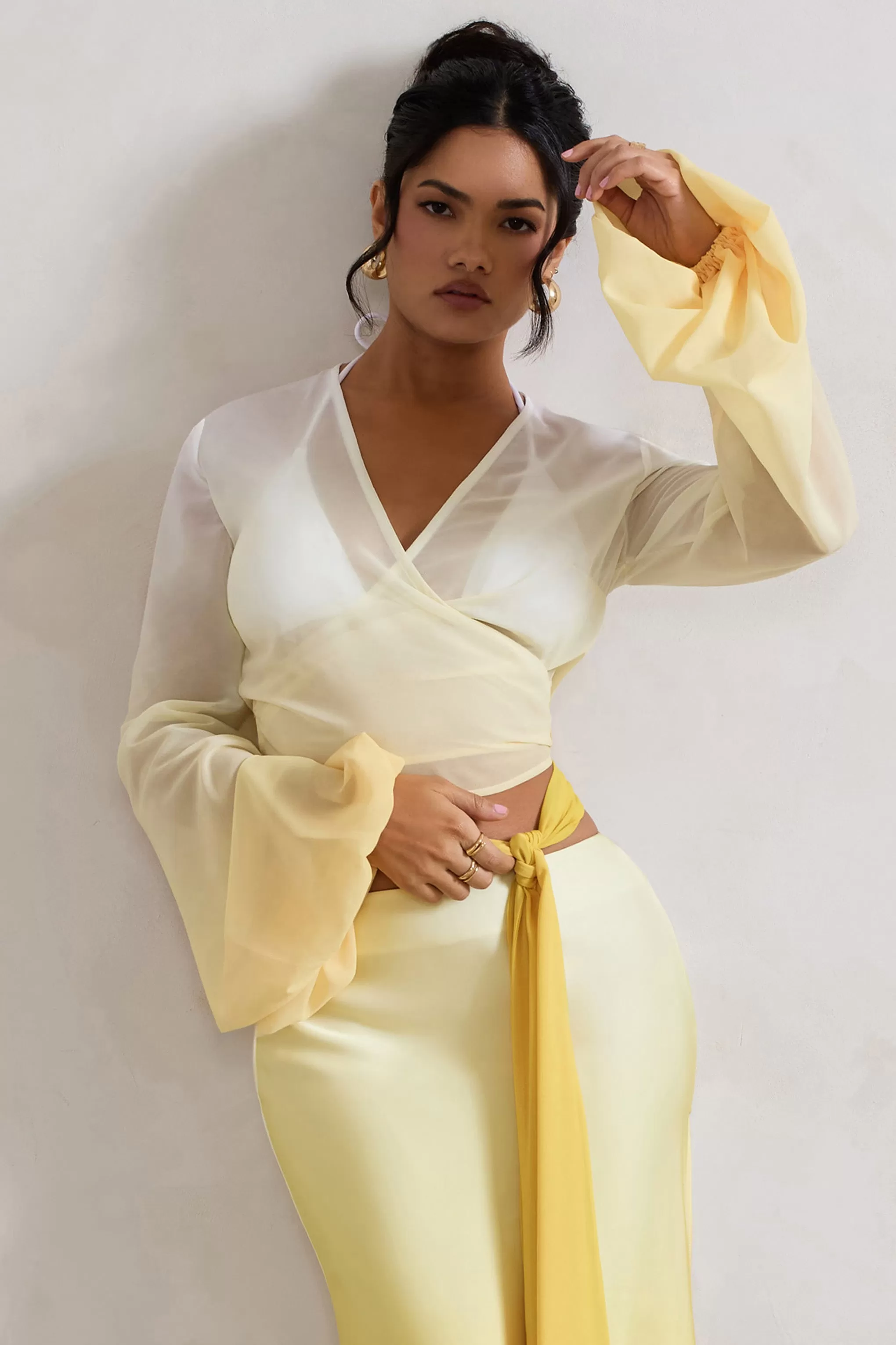 Sun Seeker | Yellow Ombre Flared-Sleeve Wrap Top