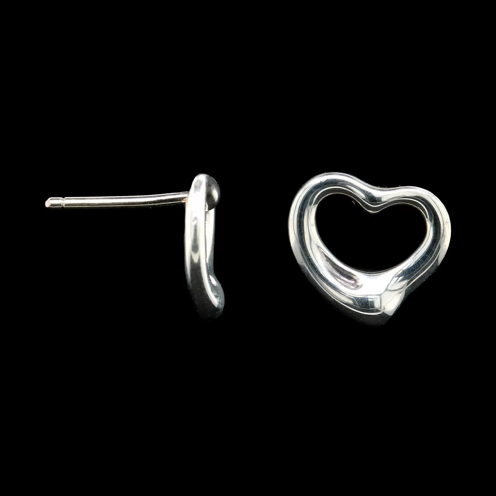 Tiffany & Co. Elsa Peretti Sterling Silver Estate Open Heart Stud Earrings