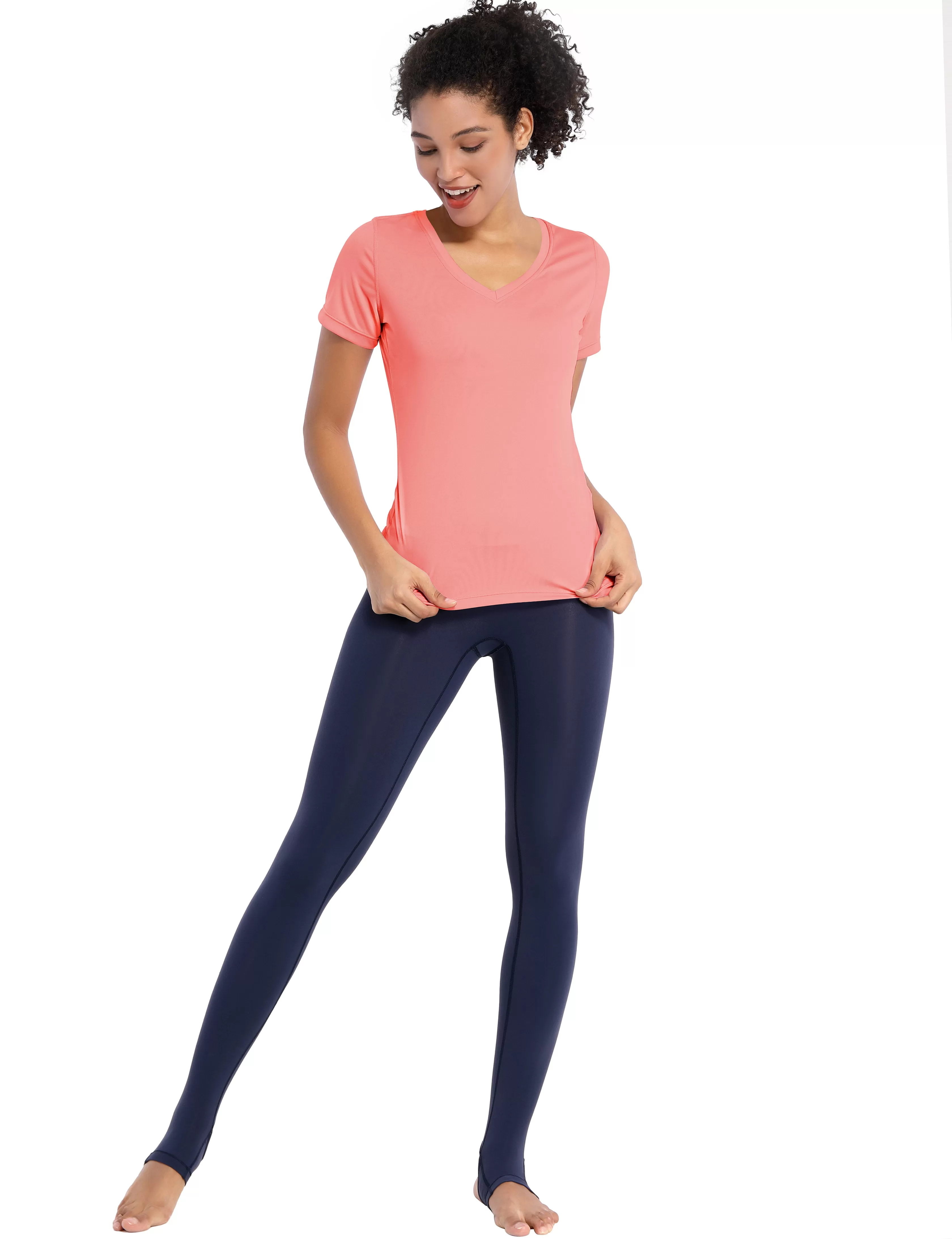 V-Neck Short Sleeve Athletic Shirts coral