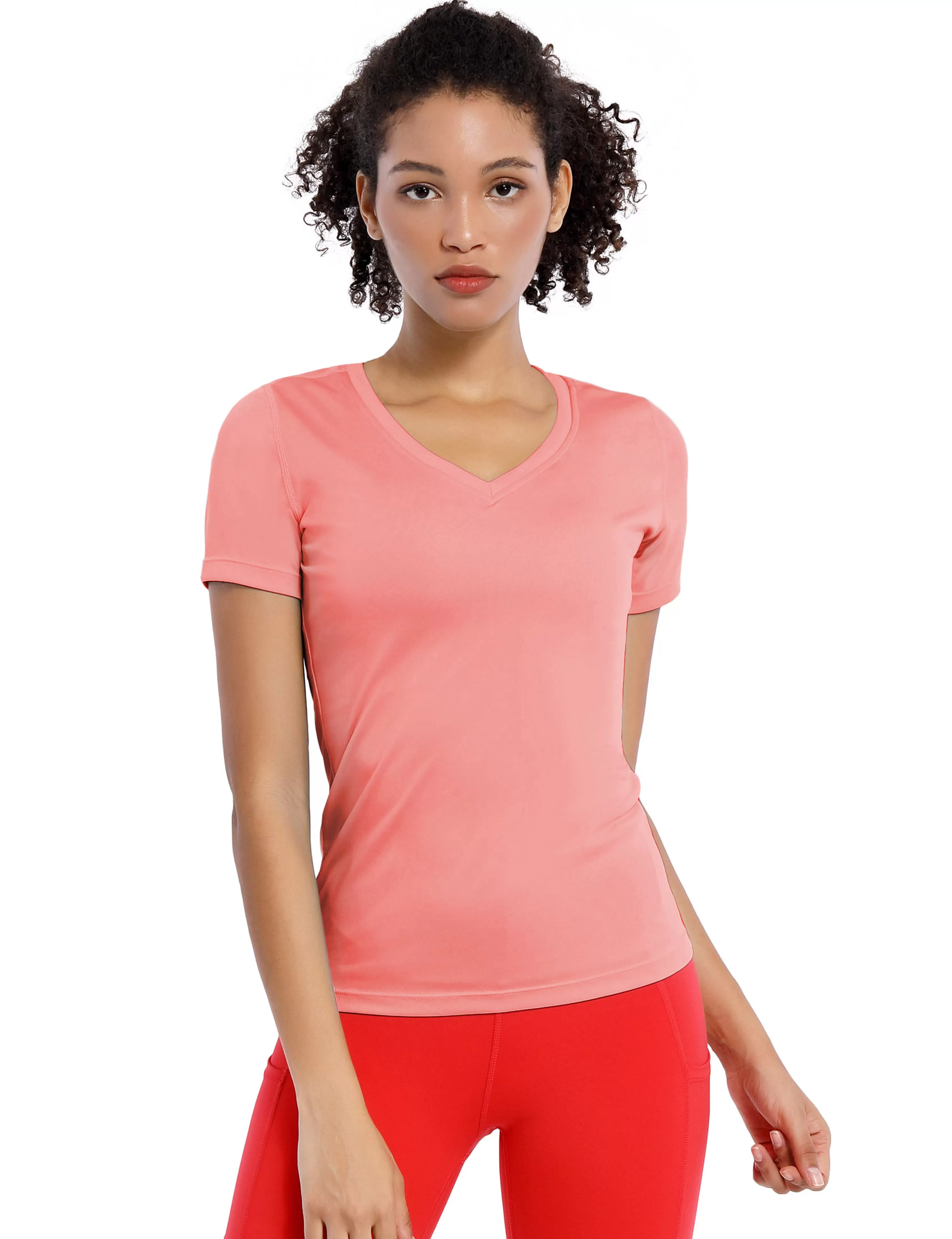 V-Neck Short Sleeve Athletic Shirts coral