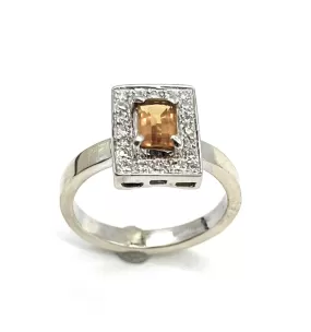 White Gold Diamond Halo Citrine Ring