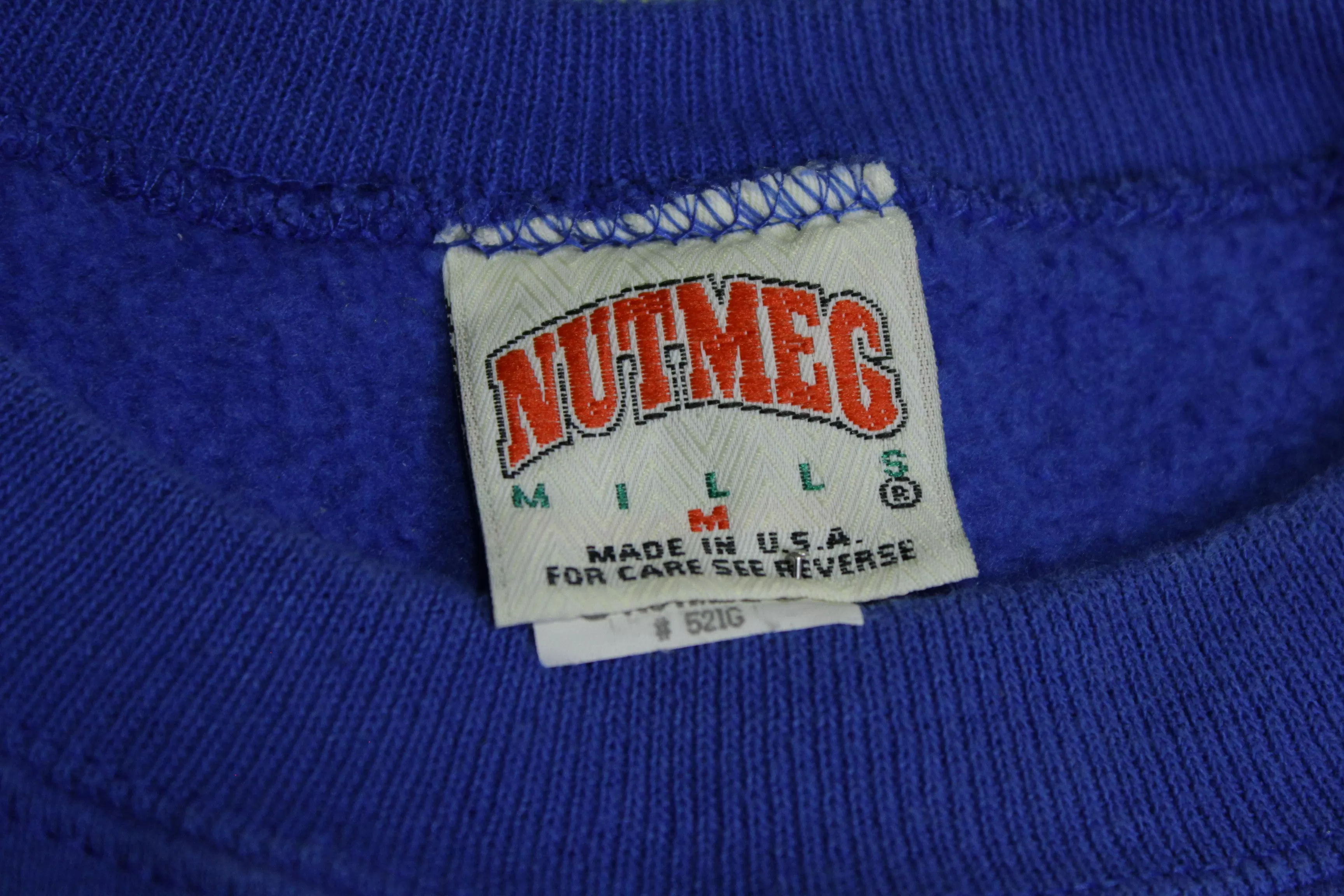 Wisconsin Vintage Nutmeg Mills Made in USA Blue Pink Block Spellout Crewneck 90's Sweatshirt