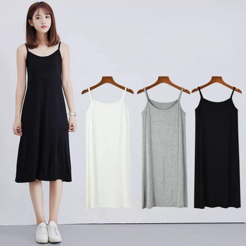 Women's Modal Full Slip Dress Spaghetti strap Vest Skirt 90 to 120cm Long Under dress Camisoles slips Inner Petticoat