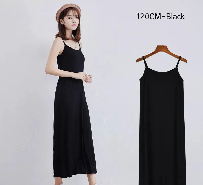 Women's Modal Full Slip Dress Spaghetti strap Vest Skirt 90 to 120cm Long Under dress Camisoles slips Inner Petticoat