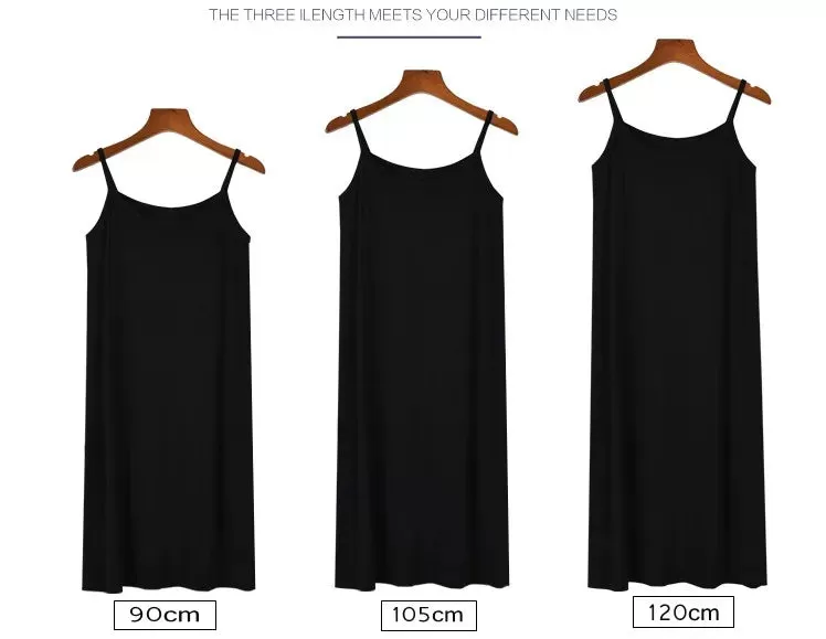 Women's Modal Full Slip Dress Spaghetti strap Vest Skirt 90 to 120cm Long Under dress Camisoles slips Inner Petticoat