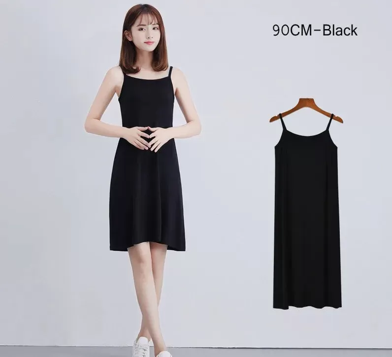 Women's Modal Full Slip Dress Spaghetti strap Vest Skirt 90 to 120cm Long Under dress Camisoles slips Inner Petticoat