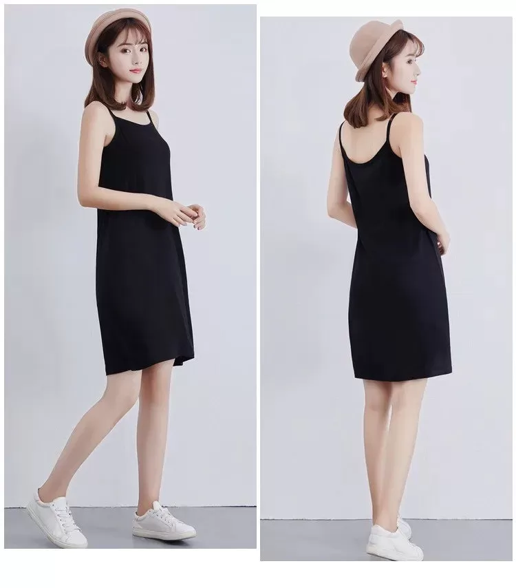 Women's Modal Full Slip Dress Spaghetti strap Vest Skirt 90 to 120cm Long Under dress Camisoles slips Inner Petticoat