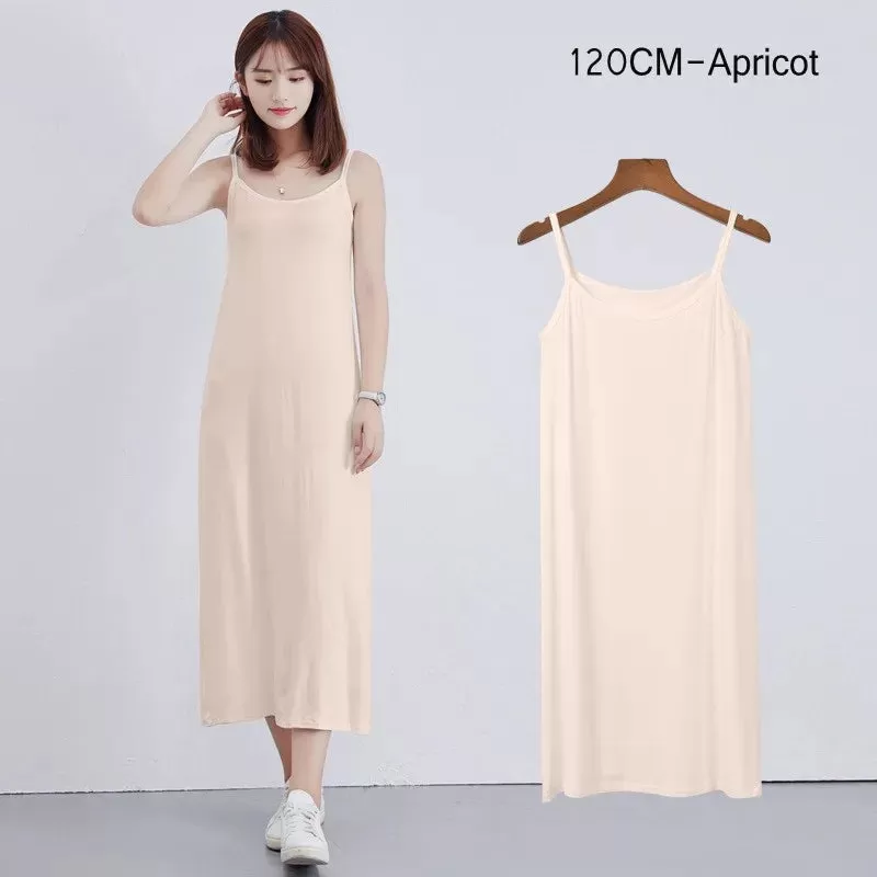 Women's Modal Full Slip Dress Spaghetti strap Vest Skirt 90 to 120cm Long Under dress Camisoles slips Inner Petticoat