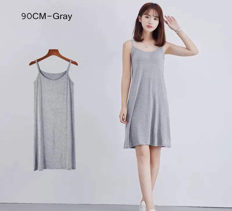 Women's Modal Full Slip Dress Spaghetti strap Vest Skirt 90 to 120cm Long Under dress Camisoles slips Inner Petticoat