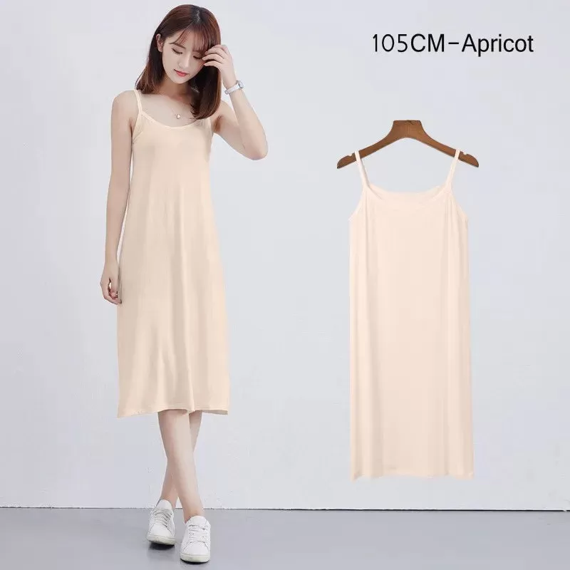 Women's Modal Full Slip Dress Spaghetti strap Vest Skirt 90 to 120cm Long Under dress Camisoles slips Inner Petticoat