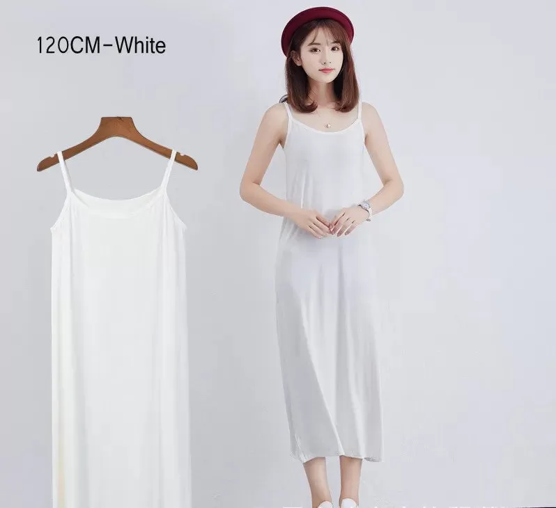 Women's Modal Full Slip Dress Spaghetti strap Vest Skirt 90 to 120cm Long Under dress Camisoles slips Inner Petticoat